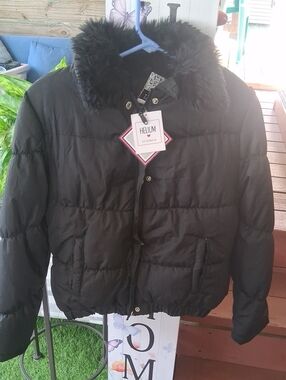 Helium Black Girls' Quilted Puffer Jacket with Faux-Fur Collar